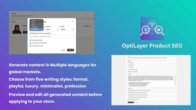 Overview banner promoting a Shopify app that lets merchants easi