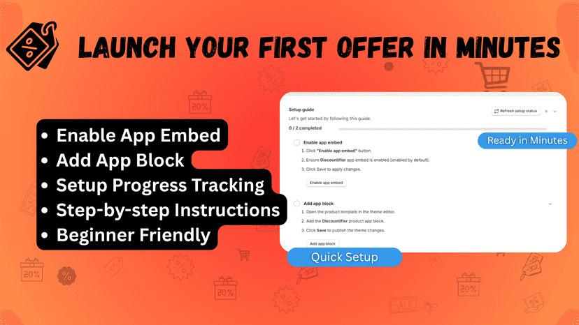 App onboarding dashboard showing initial setup wizard steps.