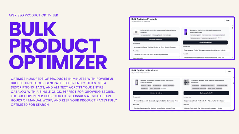 Product editor with SEO and performance optimization tools
