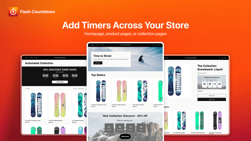 Add timers on your home page, product pages, or collection pages