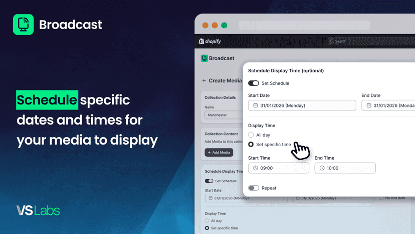 Schedule specific dates and times for your media to display