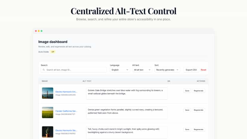 App dashboard