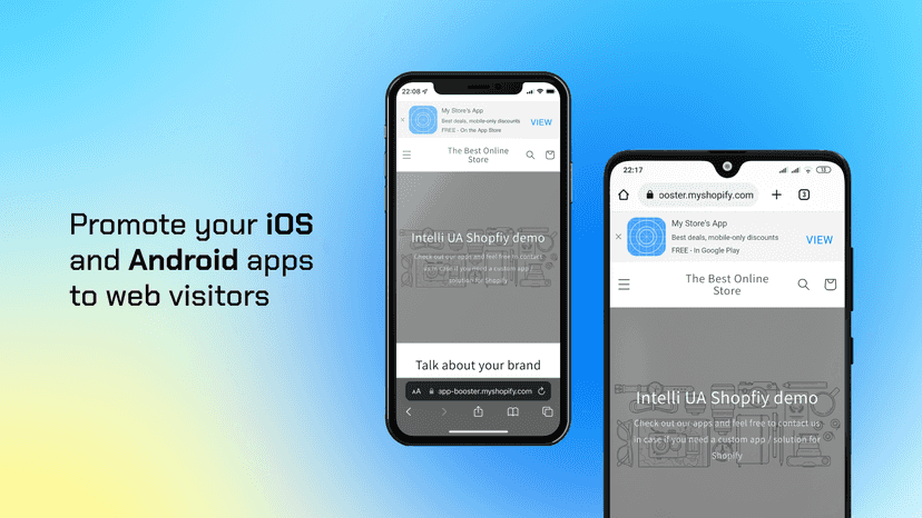 promote iOS and Android apps to web Shopify visitors
