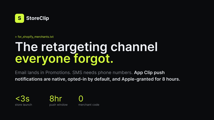 StoreClip showing App Clip cart recovery with push notifications