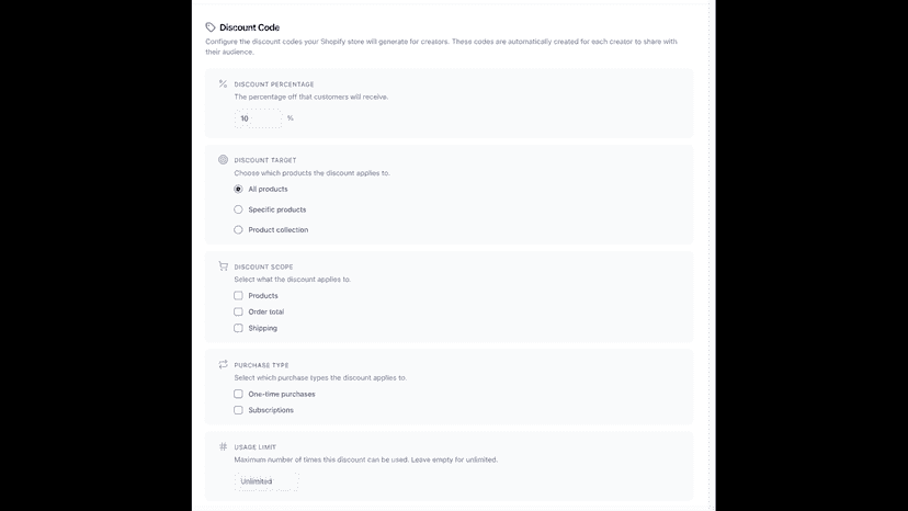 discount code creation