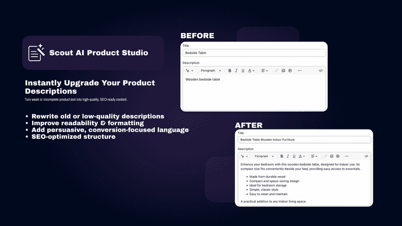 Before and after product description improvement preview