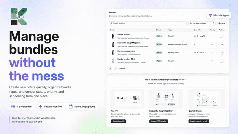 Manage bundles dashboard with bundle type cards