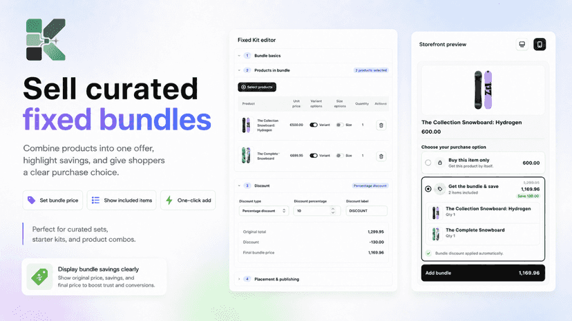 Fixed kit bundle editor with storefront preview