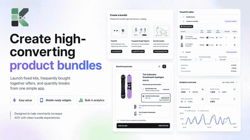 Create product bundles with previews and analytics