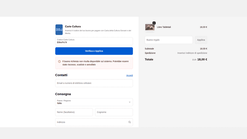 Widget di validazione voucher integrato nel checkout Shopify