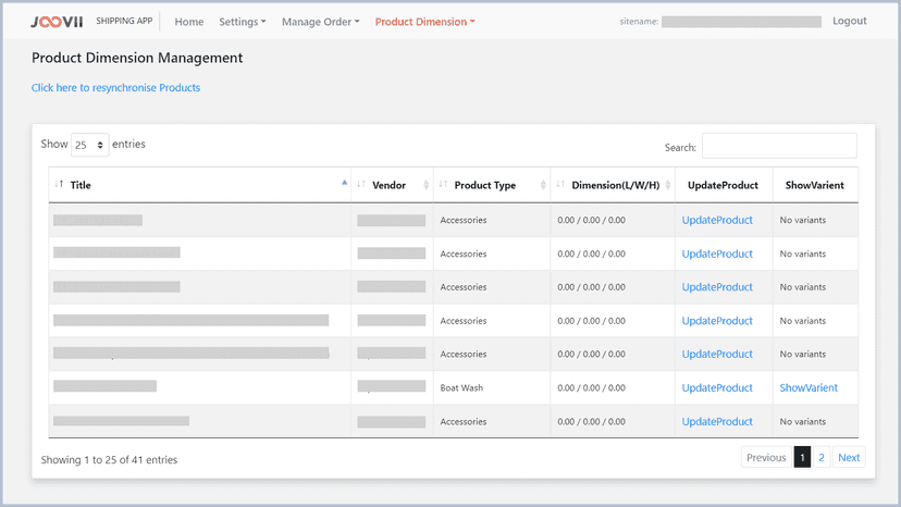 Admin Product Listing Page