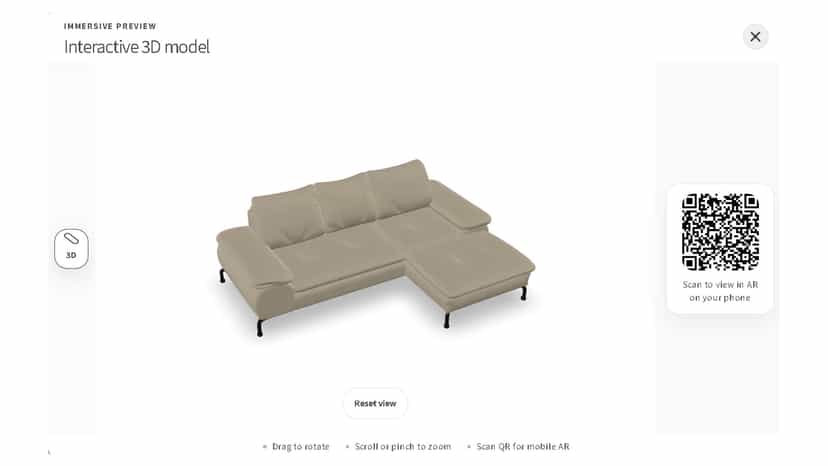 You can rotate, zoom, and reset the product preview.