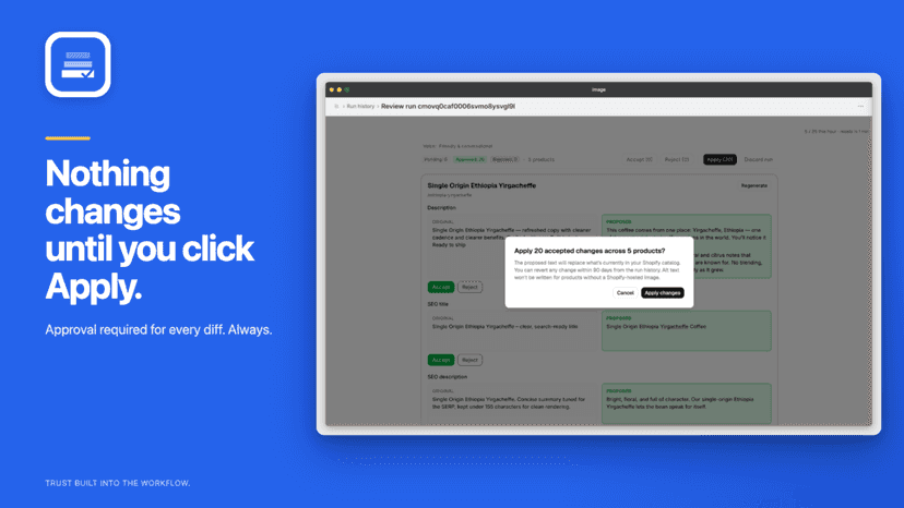 Apply confirmation modal with rewrite summary