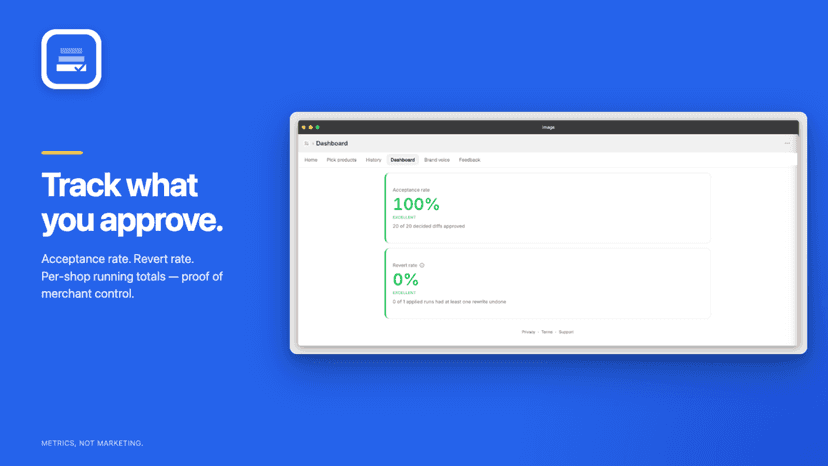 Dashboard with acceptance rate and revert metrics