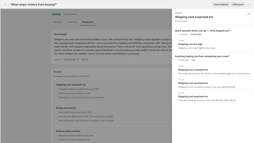 Drilling into individual shopper responses by theme