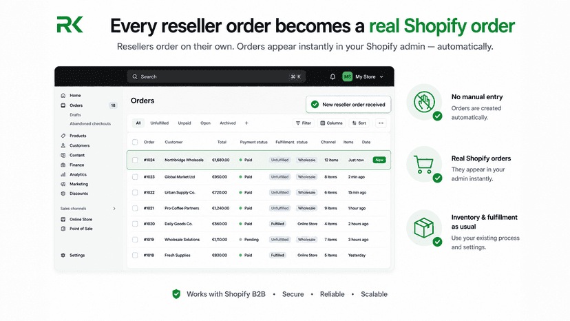 New reseller order appearing automatically in Shopify admin