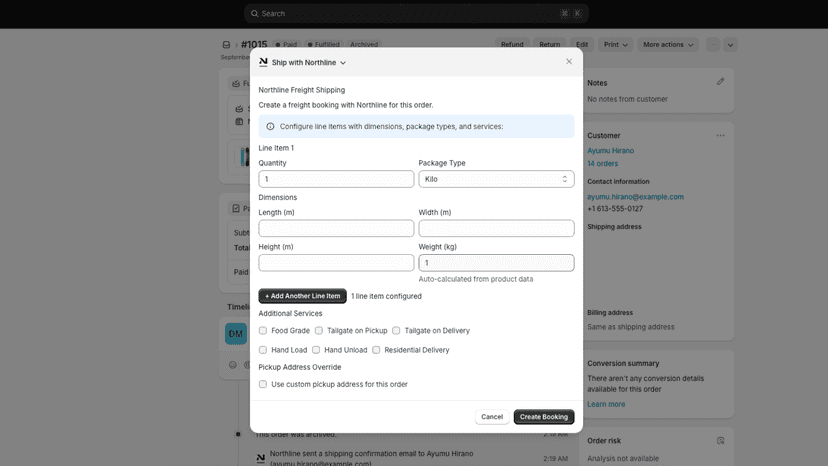 Book Freight from your Order Screen