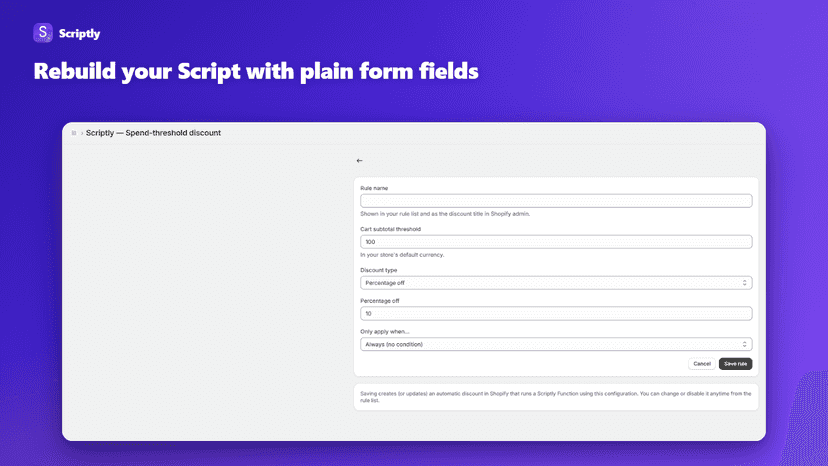 Rule builder with plain form fields