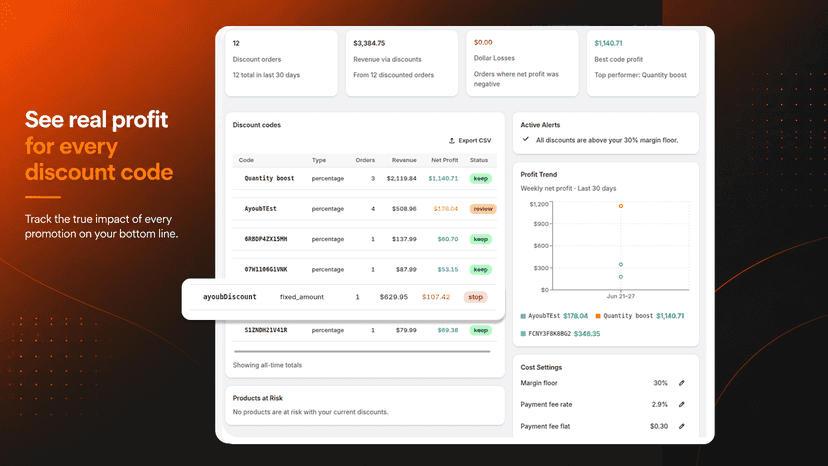 Dashboard with discount profit and margin insights