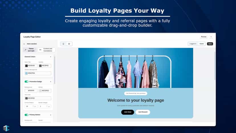 Drag-and-drop builder for fully customizable loyalty pages.