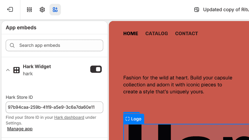 Theme editor showing app