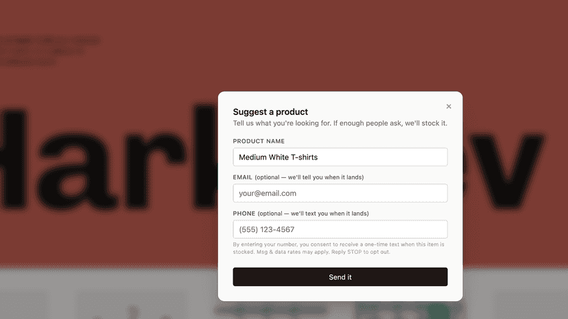 Widget modal suggestions view