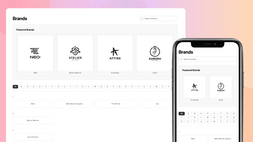 brand page a-z list with logo