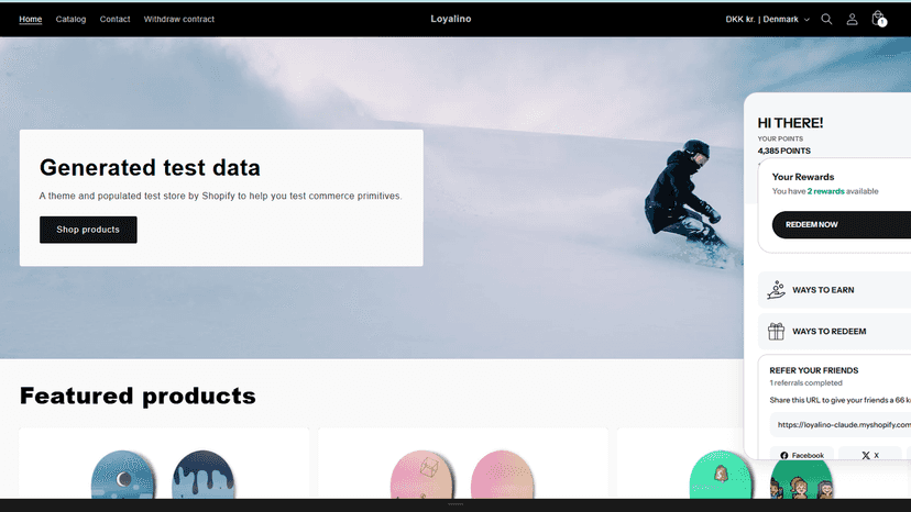 Loyalino storefront rewards widget with points, VIP tiers and re