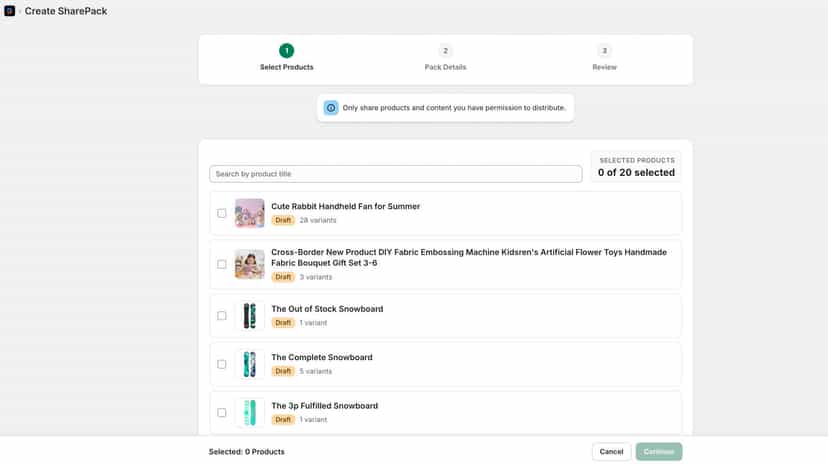 Create a product pack from selected products