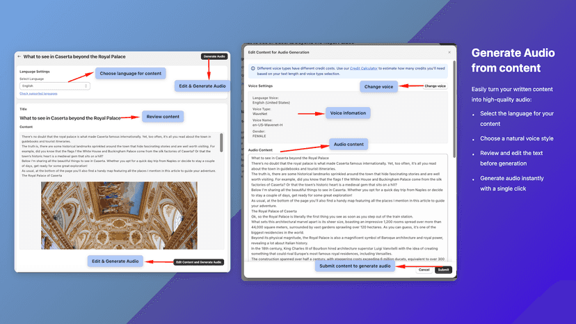 versions of written content using AI-powered text-to-speech