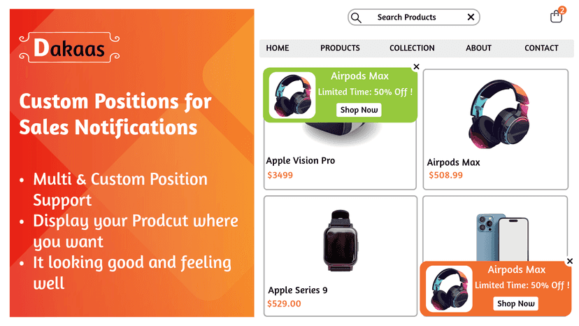 Place your Sale Notification anywhere with customizable position
