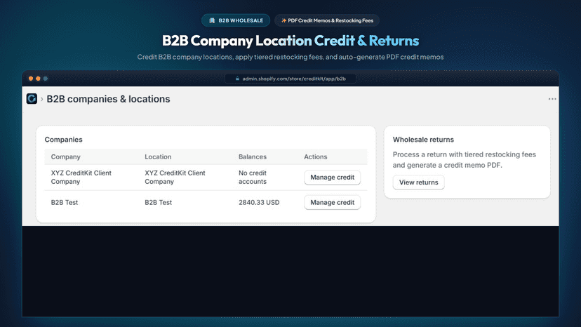 B2B return line editor with computed credit total