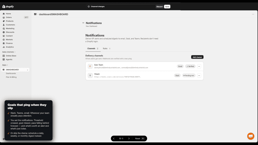 Share dashboards via email, Slack, Teams and m0re
