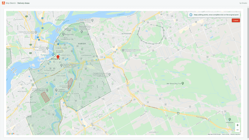 Drawing a new delivery area