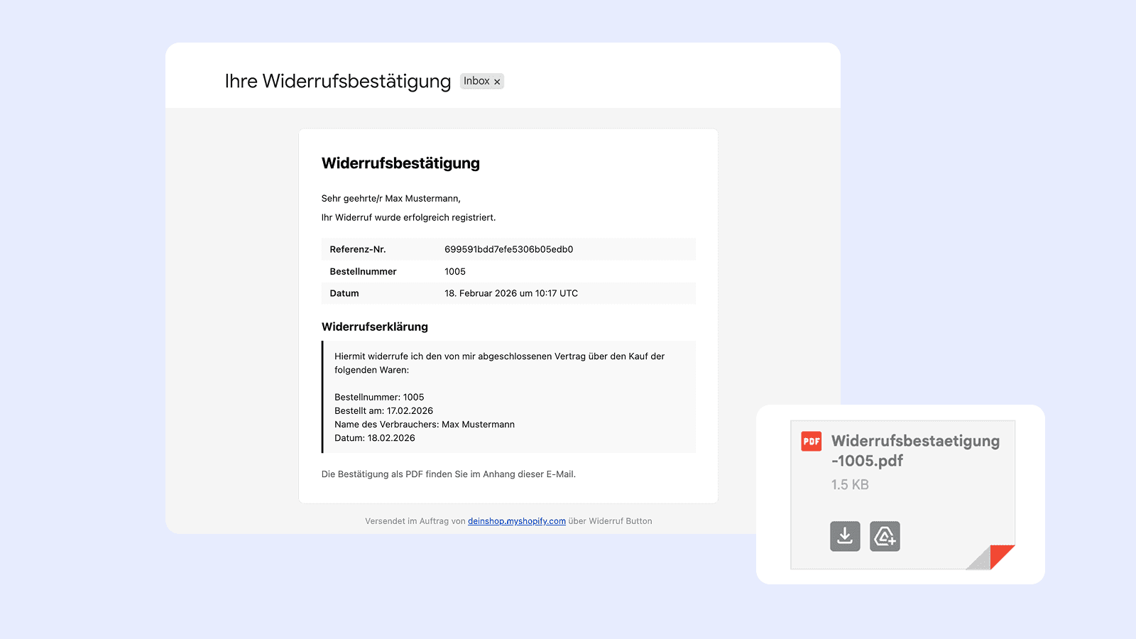 Customers receive confirmation email and PDF instantly