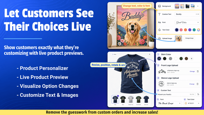 Show product customizations live with product personalizer