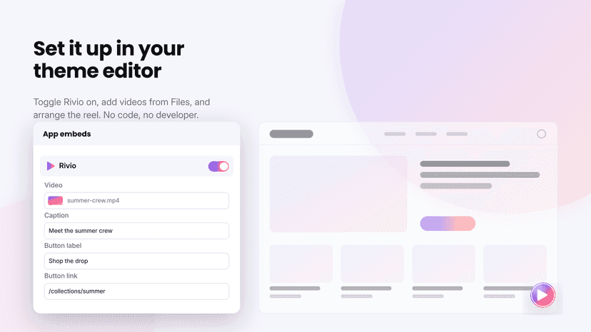Set it up in theme editor no code no api