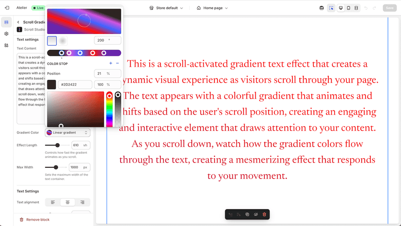 gradient text settings