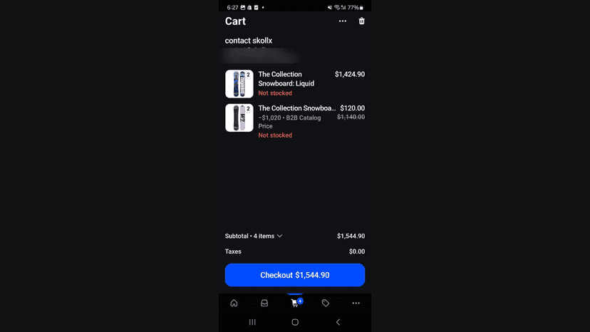 POS cart showing B2B catalog discount applied to a product line