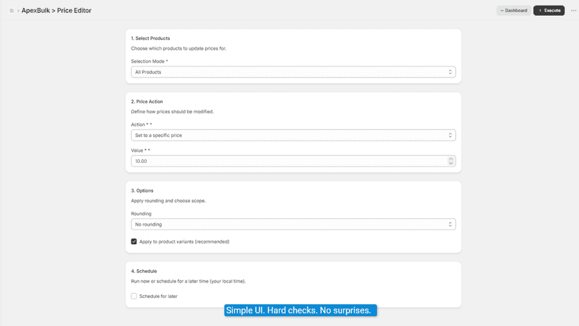 Simple UI. Hard checks. No surprises.