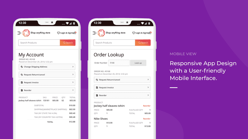 customer account - mobile view