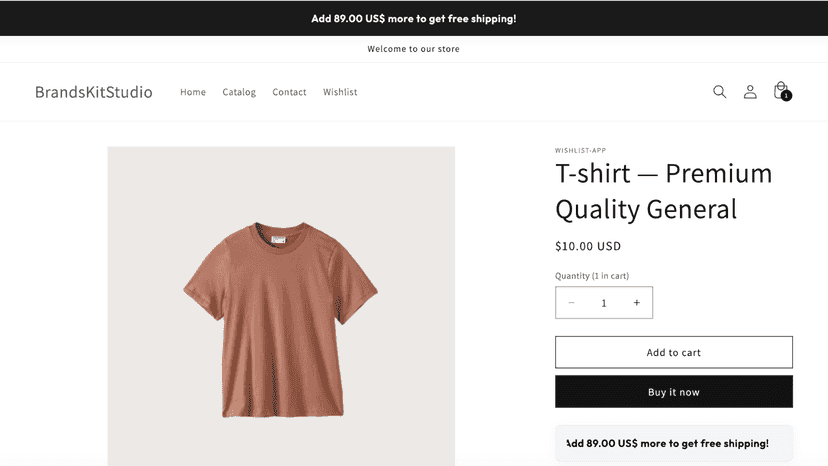 Preview of the shipping bar at the top and a matching block on t