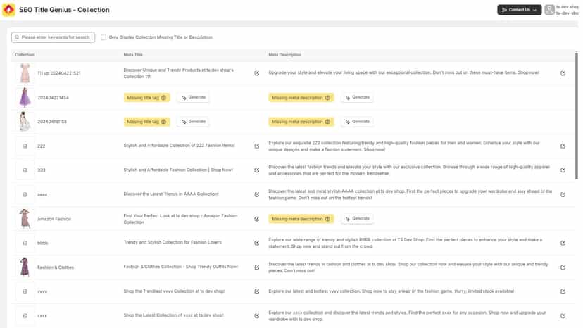 AI generate seo title & meta description for collections