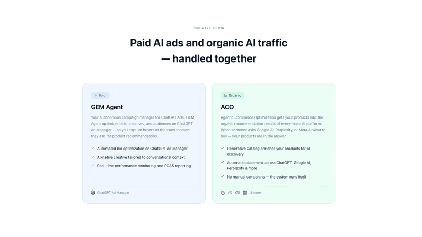Paid AI ads and organic AI traffic — handled together