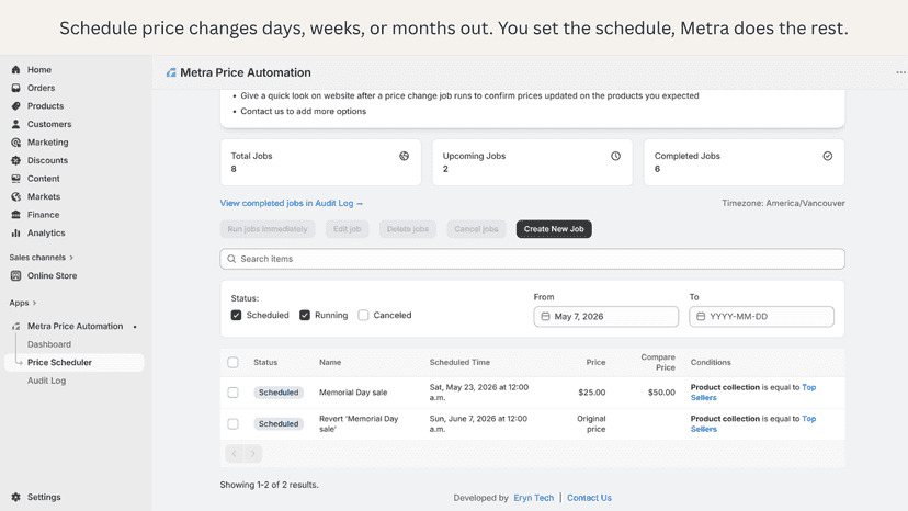 Metra schedules price changes days, weeks, or months out.