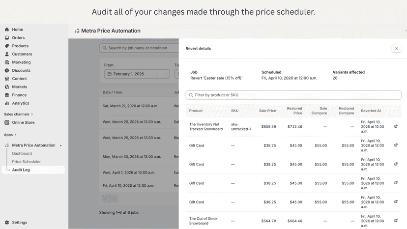 Audit all of your changes made through the price scheduler.