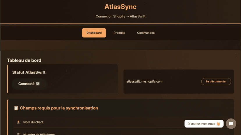 Interface d’AtlasSync