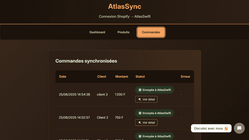 Commandes synchronisées automatiquement