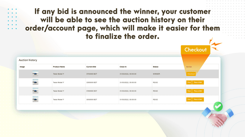 Auction history to finalize the order.