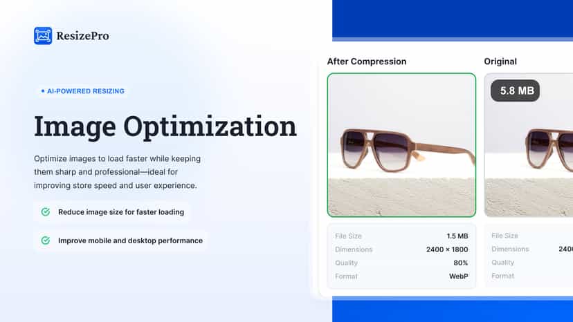 Image optimization showing reduced file size and improved.